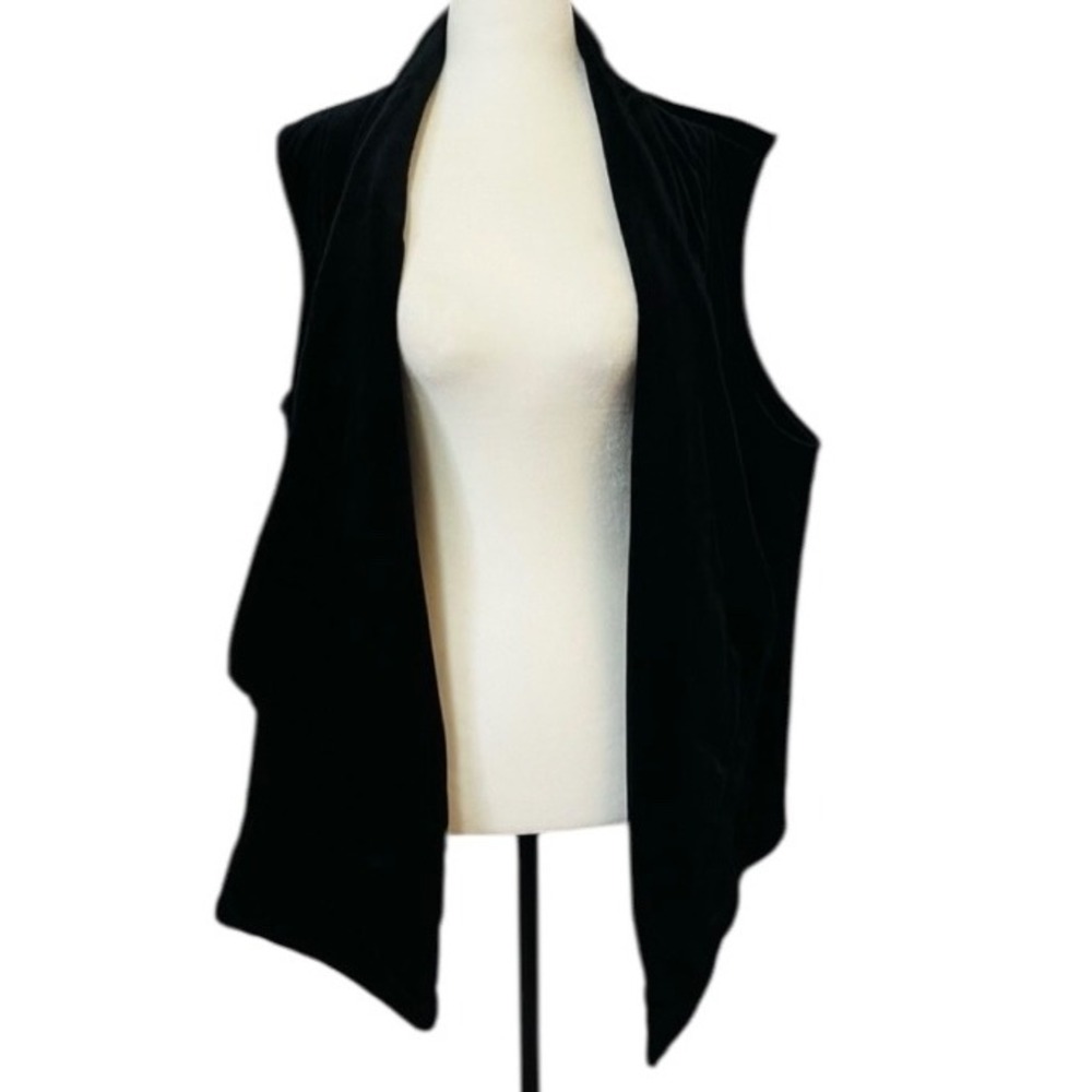 WYNNE LAYERS Black XL Velvet Shawl Collar Sleeveless Vest Blazer‎ Womens - Picture 4 of 9